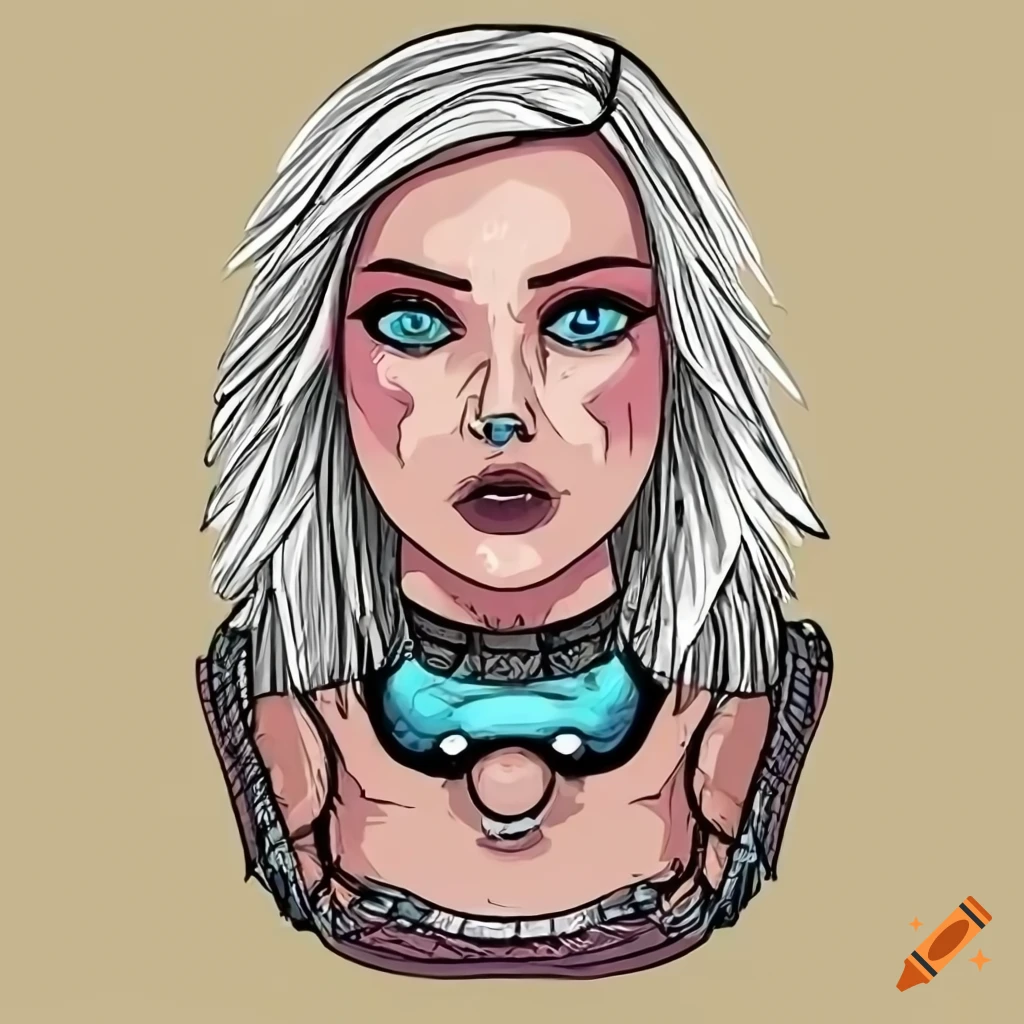 Platinum blonde Siren character in Borderlands game style with septum ring