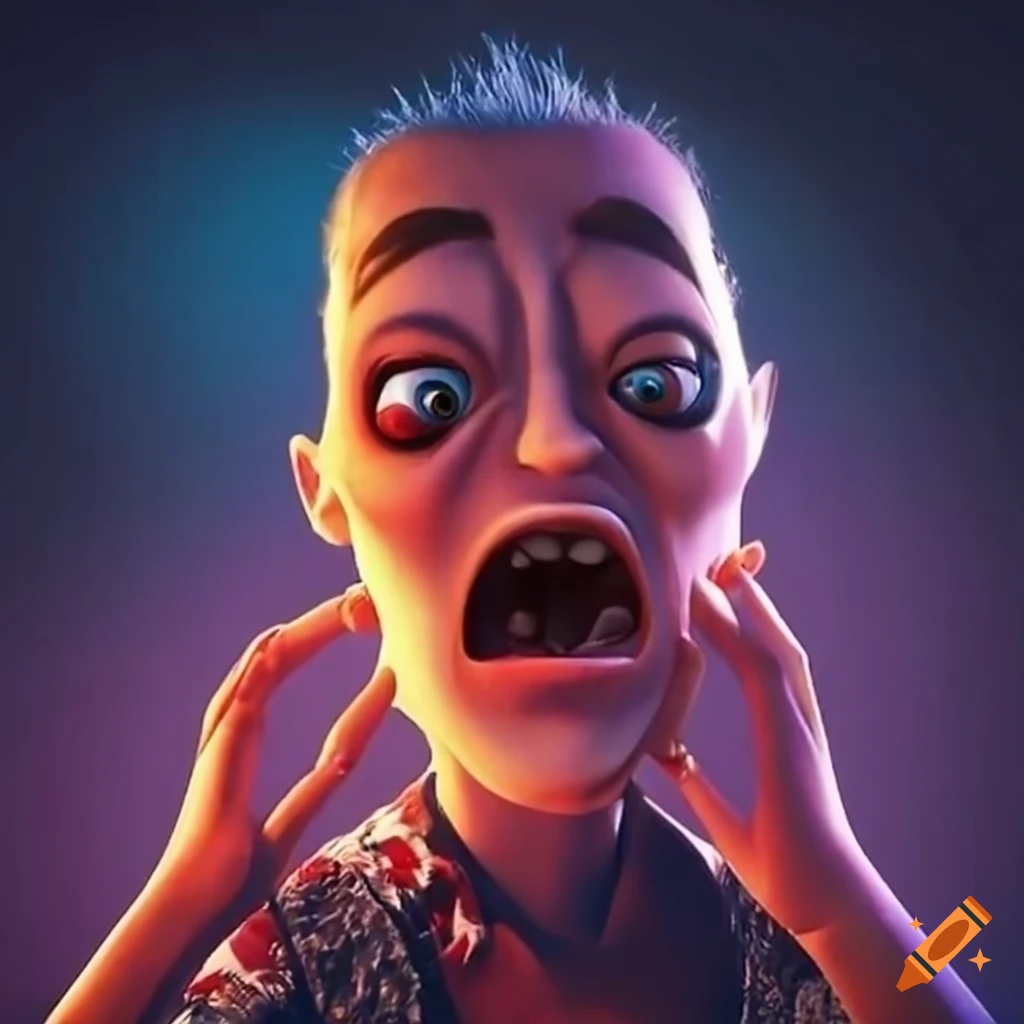 Scared and nauseated character on a roller coaster
