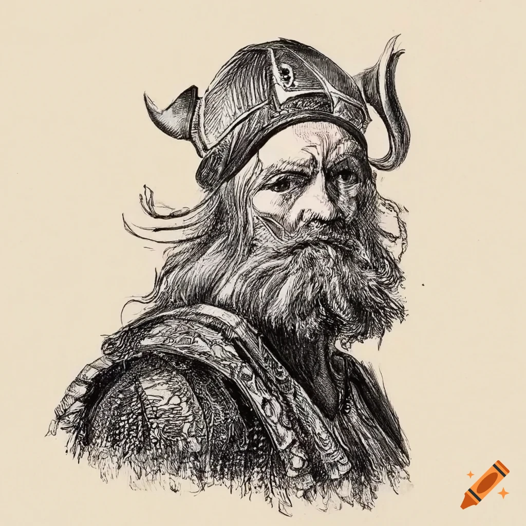 Noble viking nobleman in a pen and ink drawing