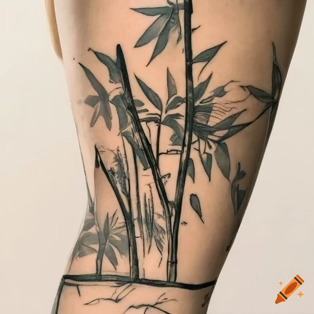 Japanese-style sketch tattoo of bamboo with ink wash technique