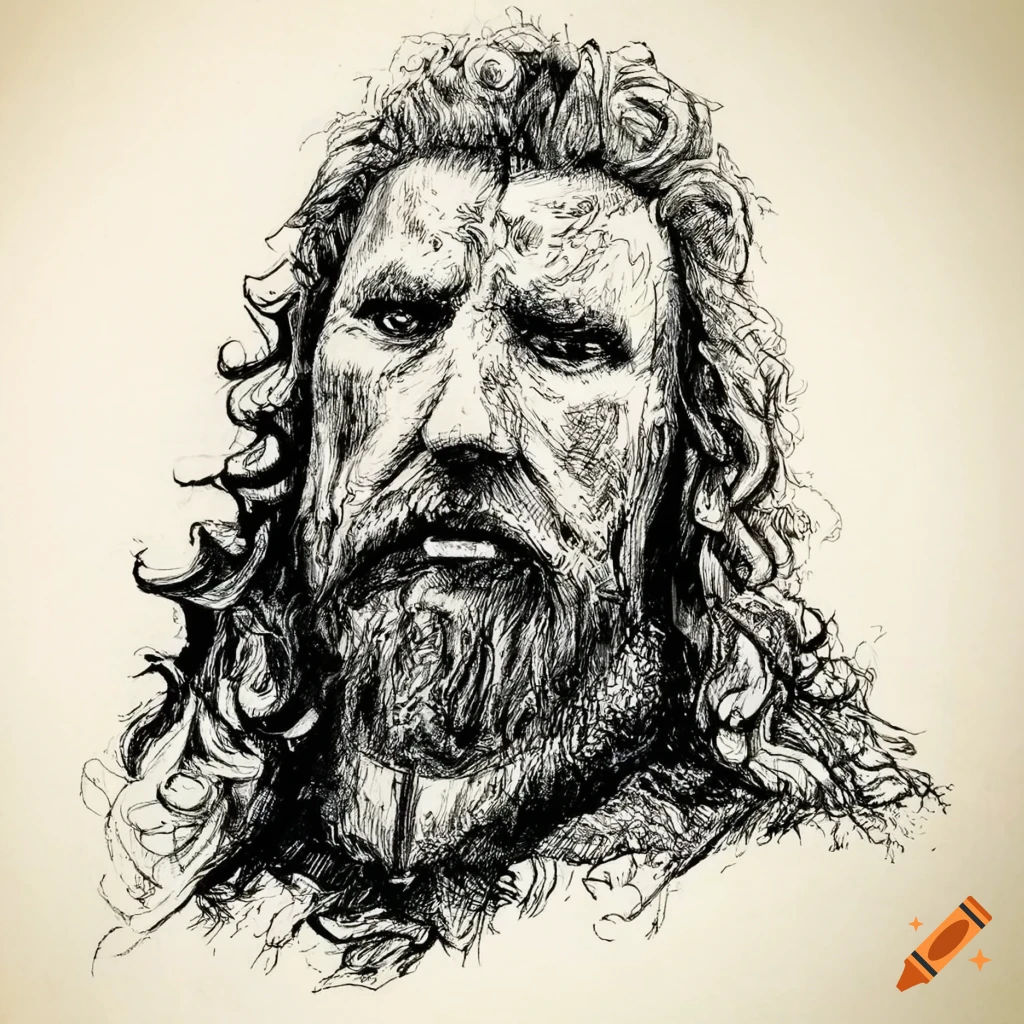 Noble viking nobleman in a pen and ink drawing
