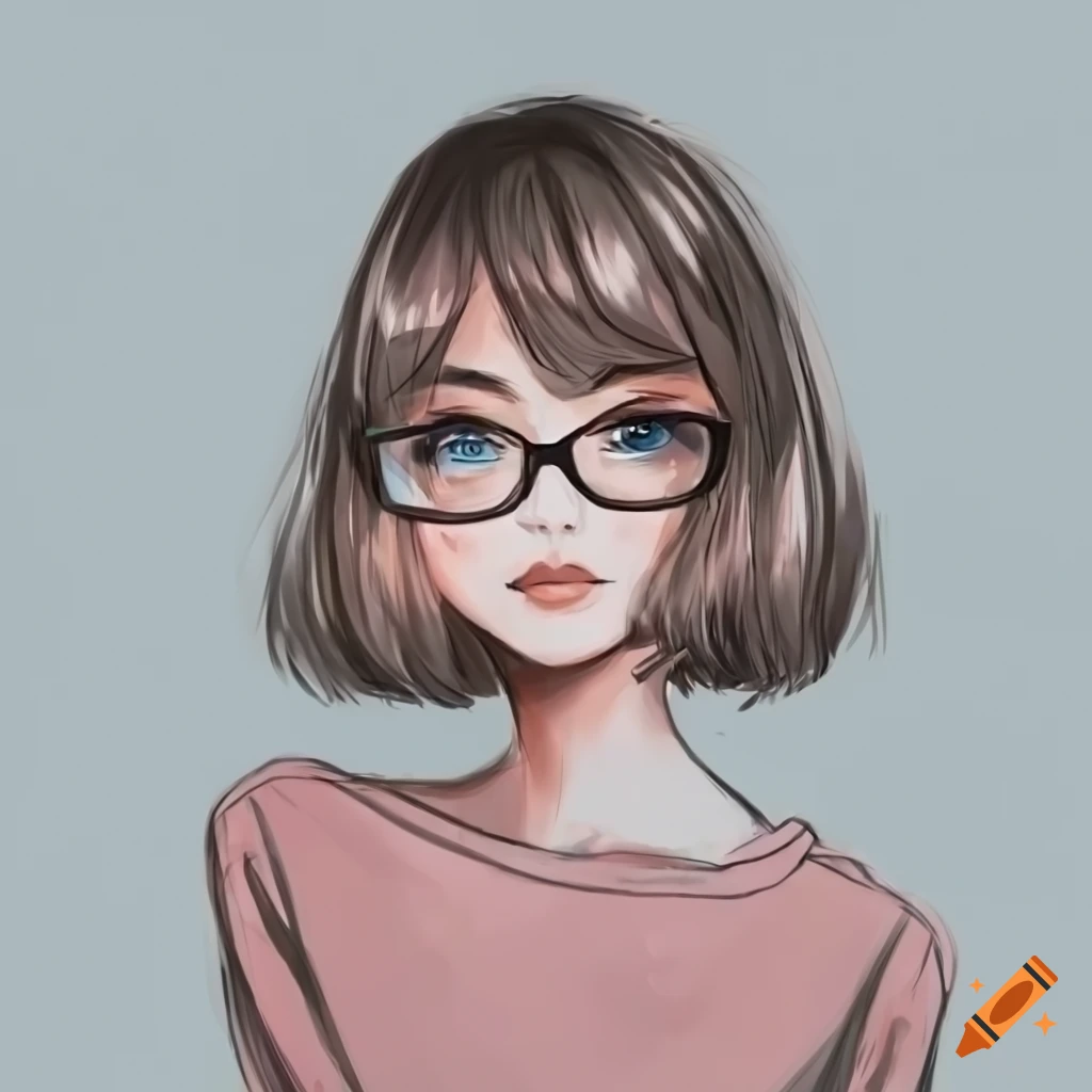 Lofi girl with short dark blonde hair, blue eyes, and glasses