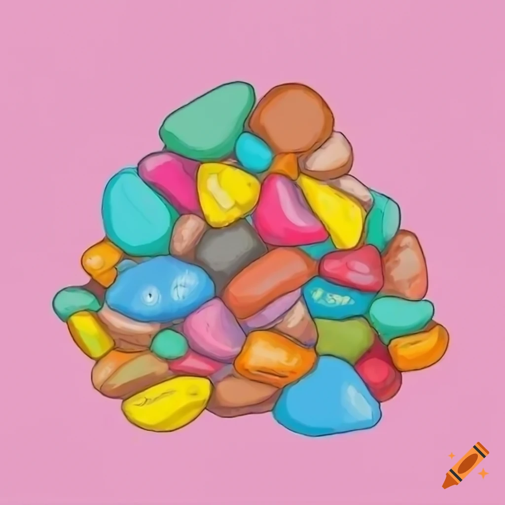 Colored pebbles in stylized video game style