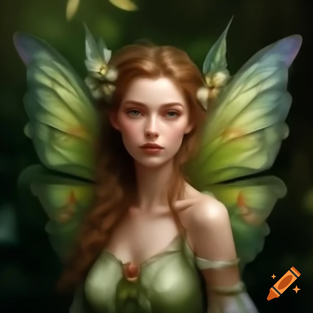 Realistic fairy with beautiful wings in cottagecore style