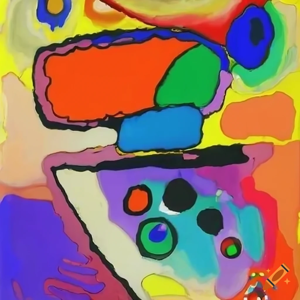 Colorful painting of a computer with a flatscreen by Kandinsky and Karel Appel
