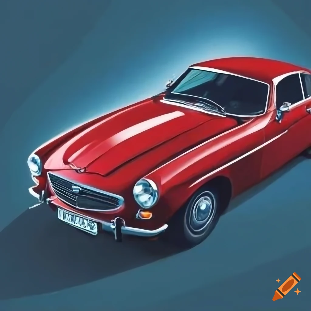 1971 Volvo P1800E driving on a city road surrounded by buildings