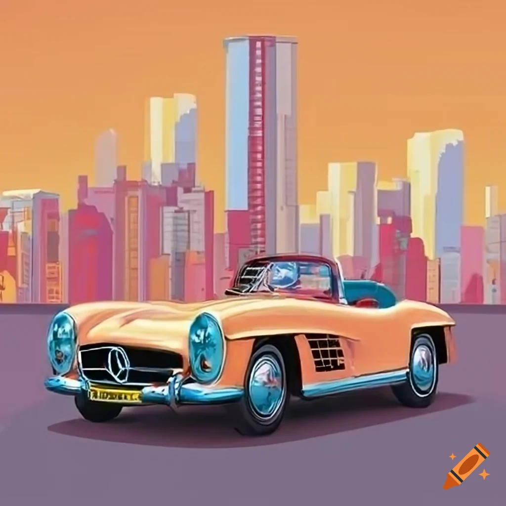 Vintage 1958 Mercedes Benz 300SL roadster driving through city road with spectators