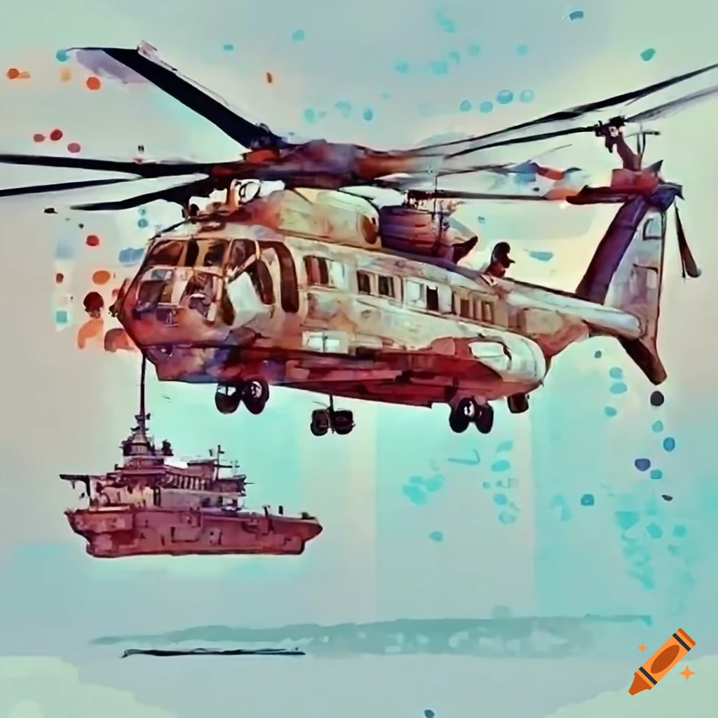 H-53 marine corps helicopter carrying an aircraft carrier