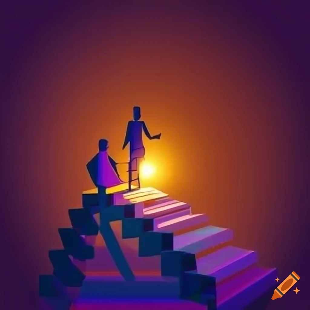 Conceptual illustration of a ladder reaching towards a bright light symbolizing enlightenment