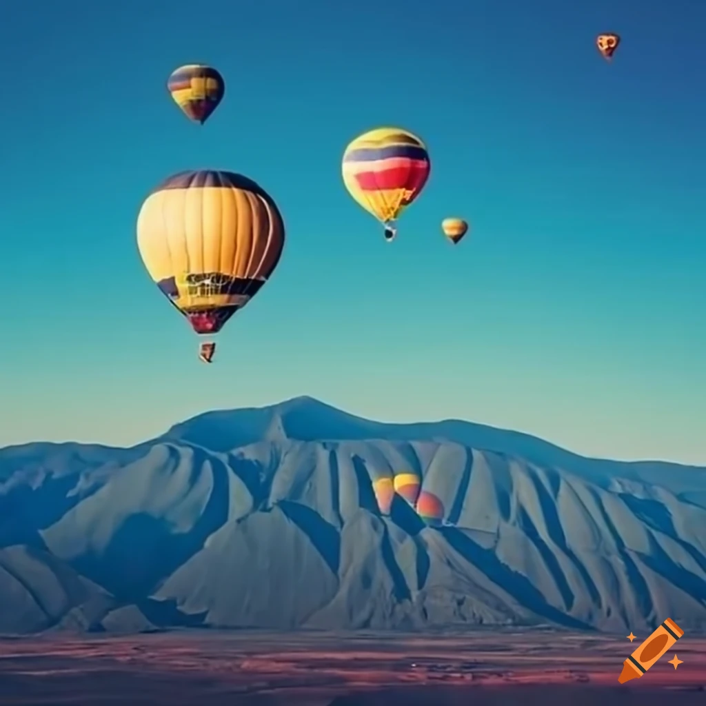Hot air balloons floating in front of Sandia Mountain range