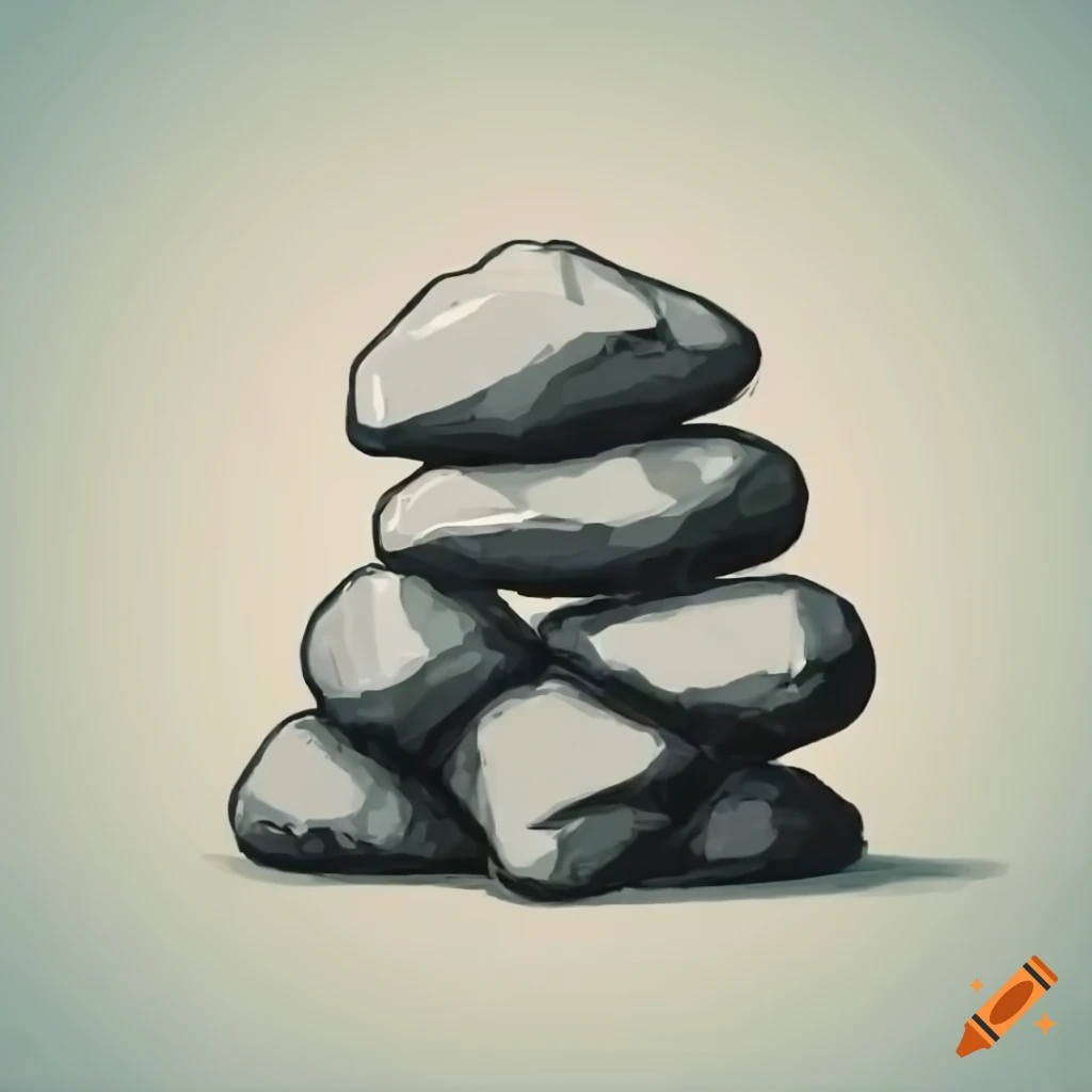 Stack of brown grey rocks in video game style