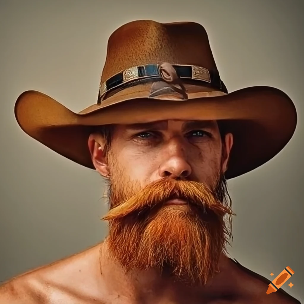 Australian man with copper hair and cowboy hat in the outback