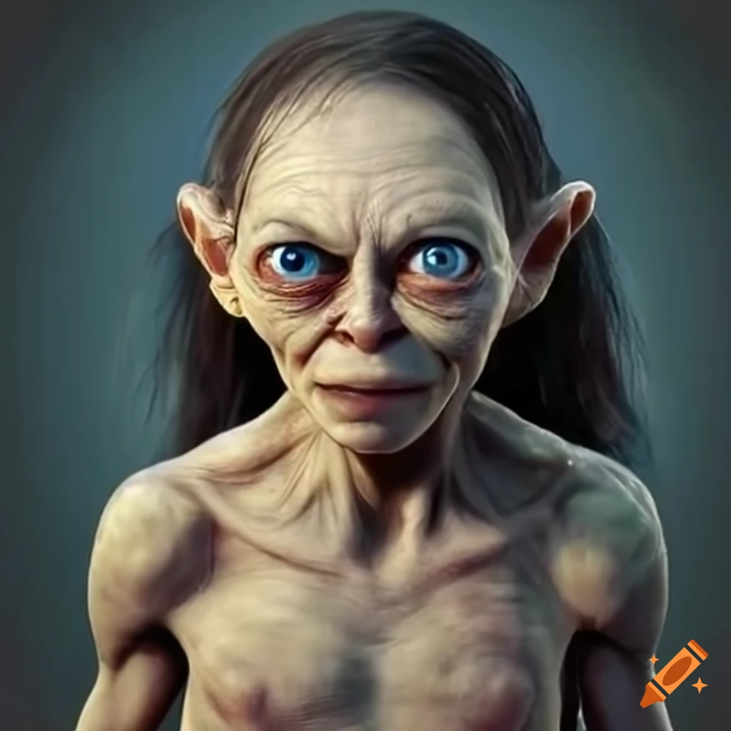 Gollum holding a clam in a lord of the rings scene
