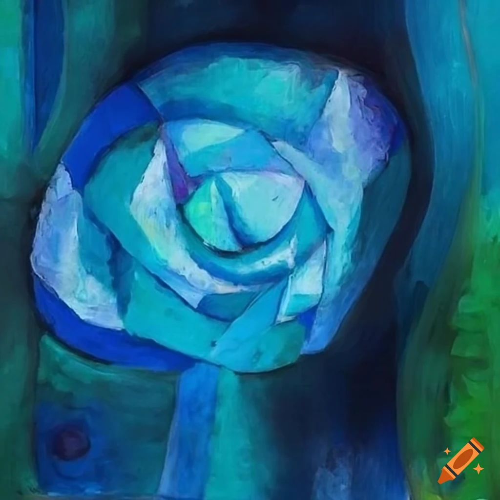 Abstract sky blue rose in a simple garden inspired by Paul Klee