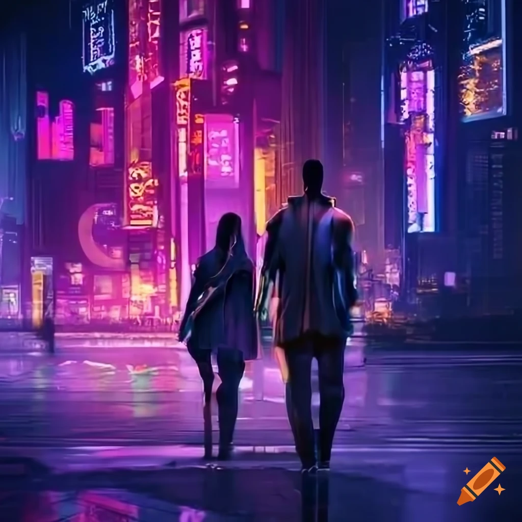 Cyberpunk couple in the city