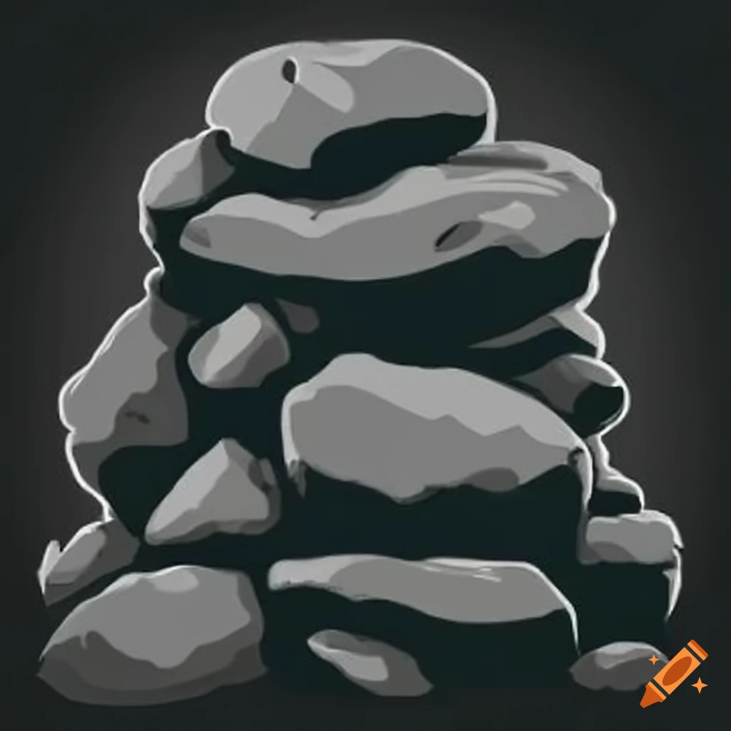 Mossy grey rocks in stylised video game art