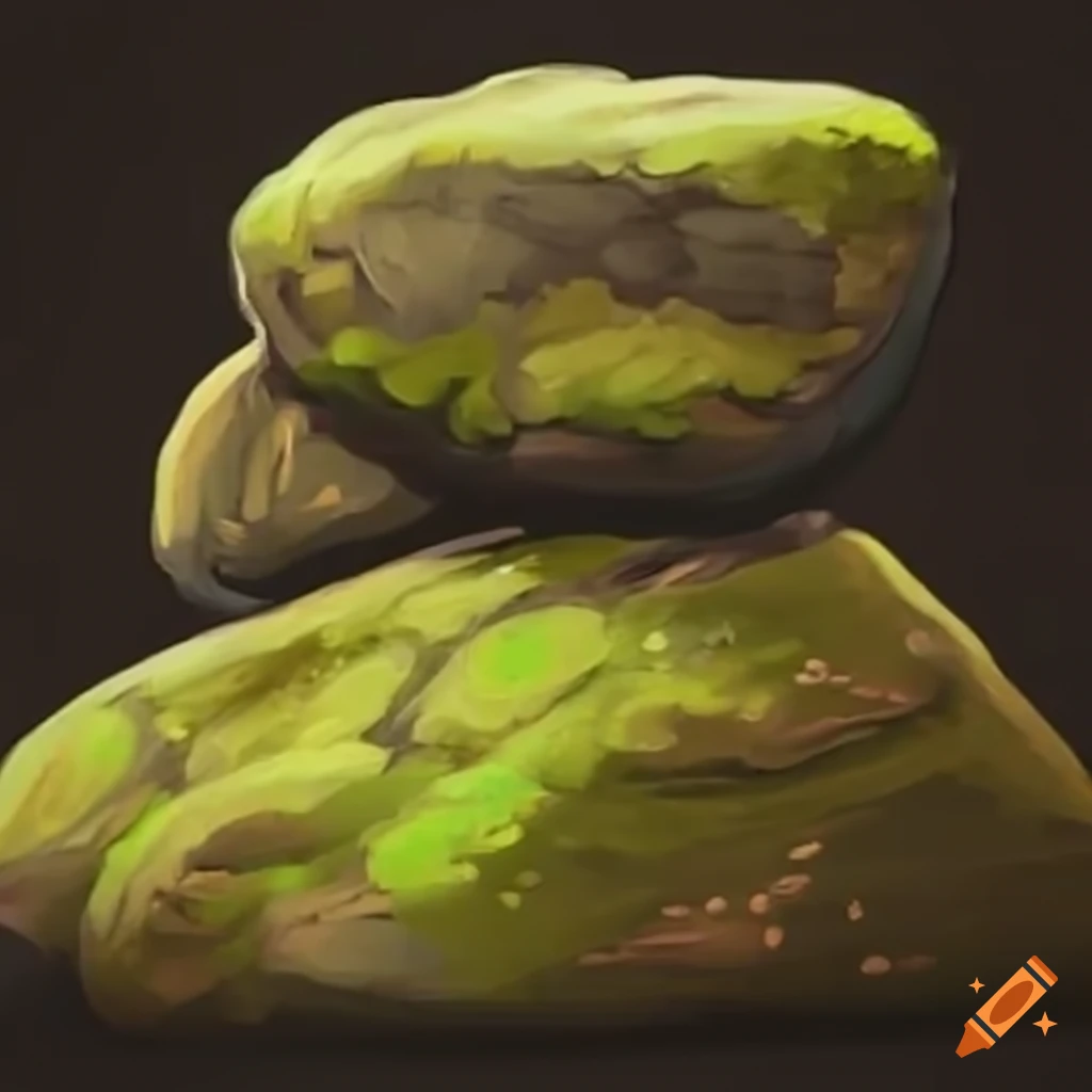 Mossy sandstone rocks in stylized video game style
