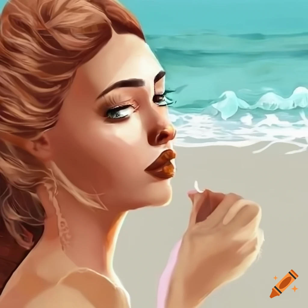 Boho woman at the beach in a Sims style