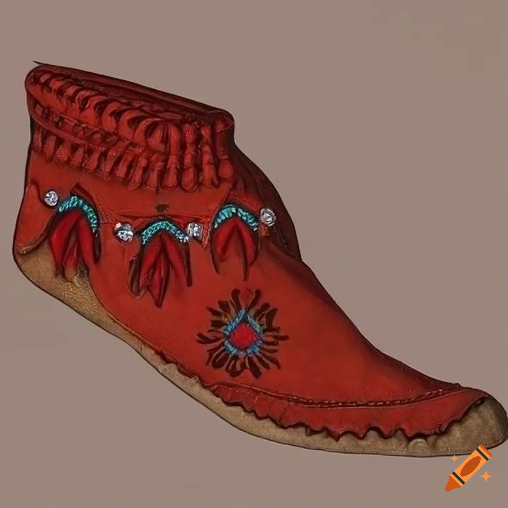 American Native Illiniwek moccasin with red and white beading