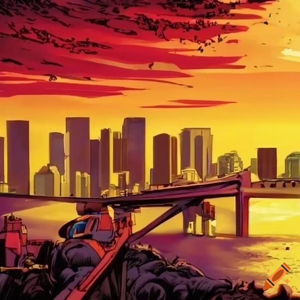 San Diego cityscape with planes in a classic comic style