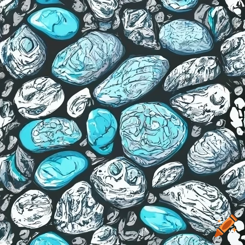 Pile of mossy blue grey stones in stylized video game style