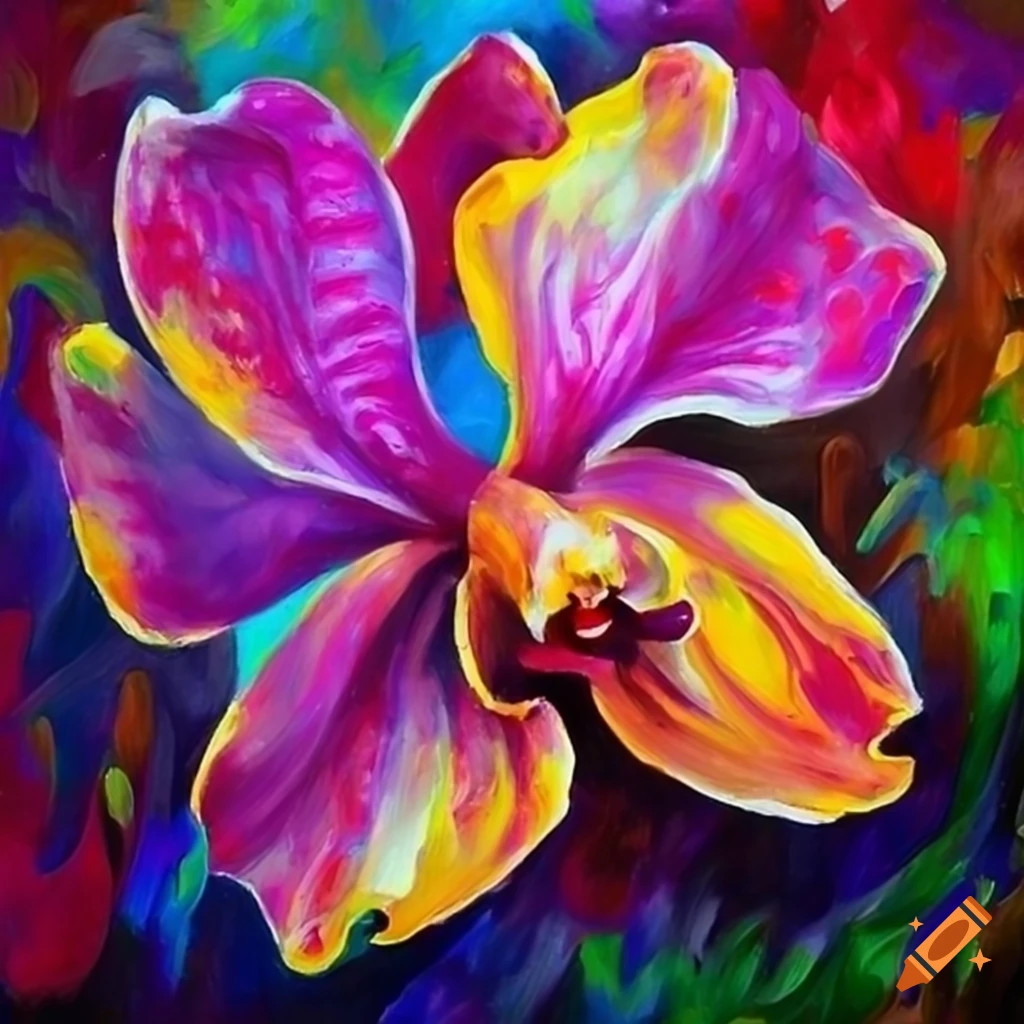 Colorful orchid flowers in vibrant oil painting