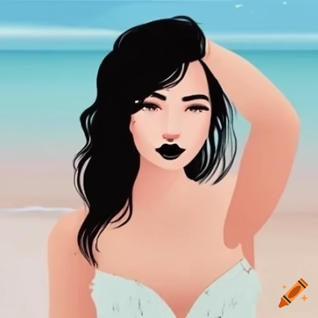Boho woman on a beach in a Sims style