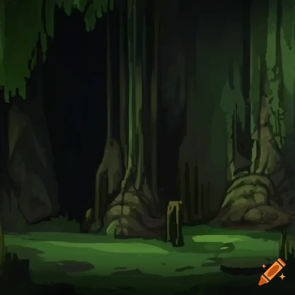 Realistic 2D HD pixel art underground cave in a forest setting