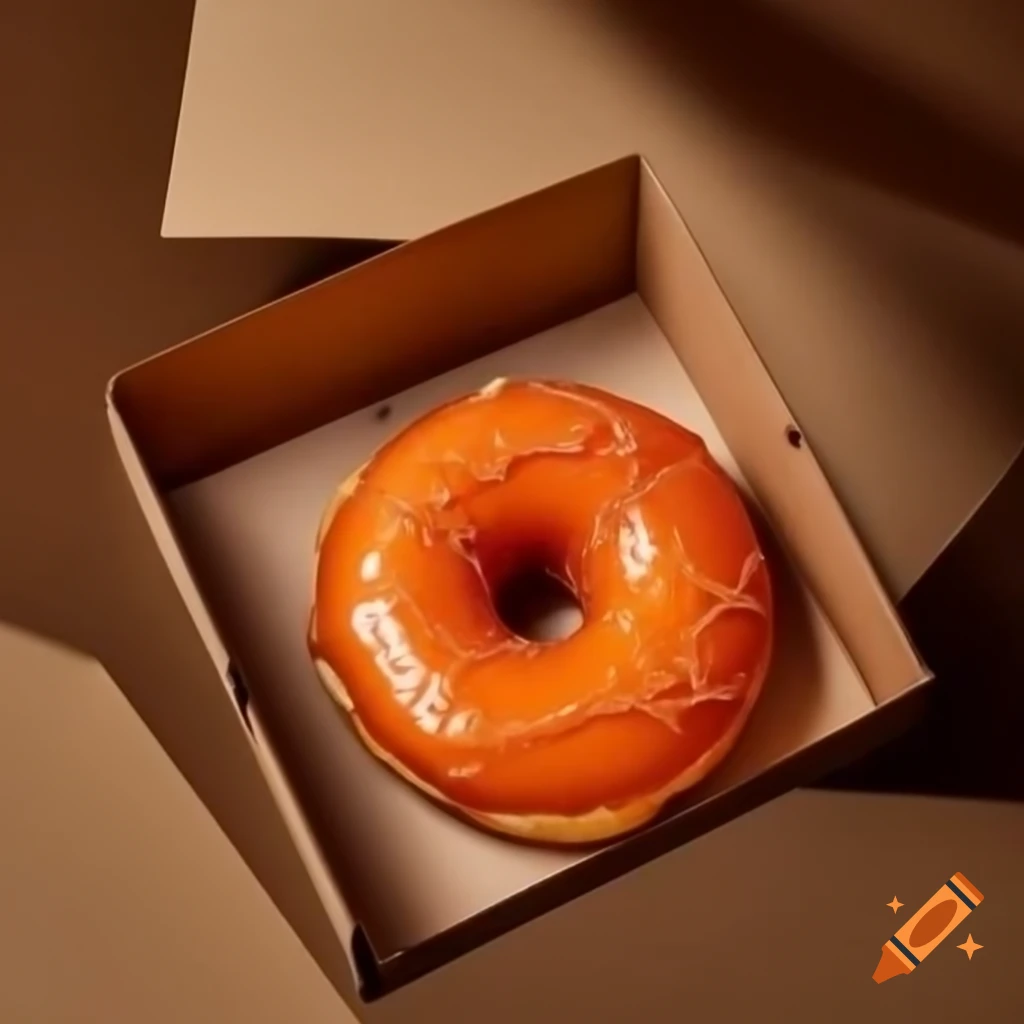 Glazed donut with orange jam in a box ready for sale