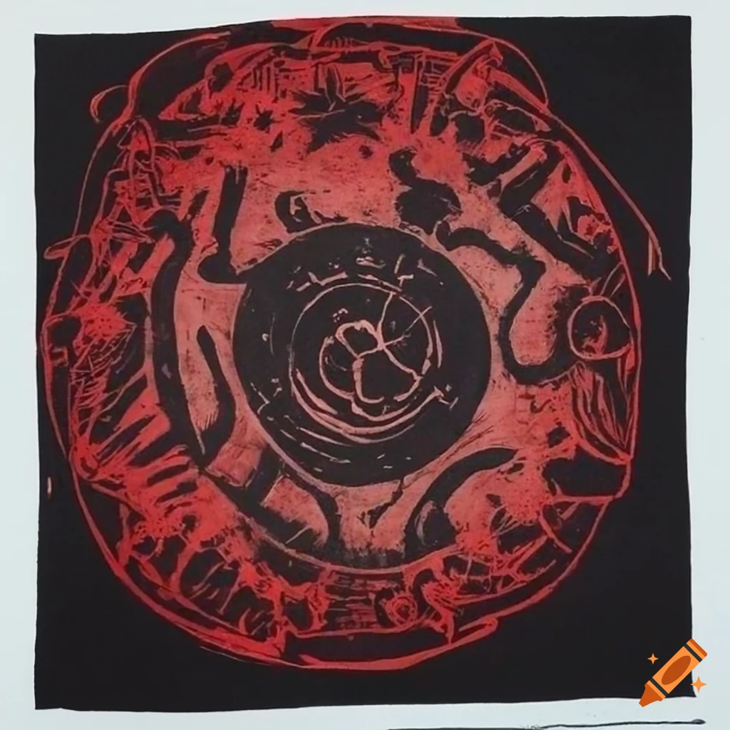 Esoteric dada collage linocut of the nine circles of hell