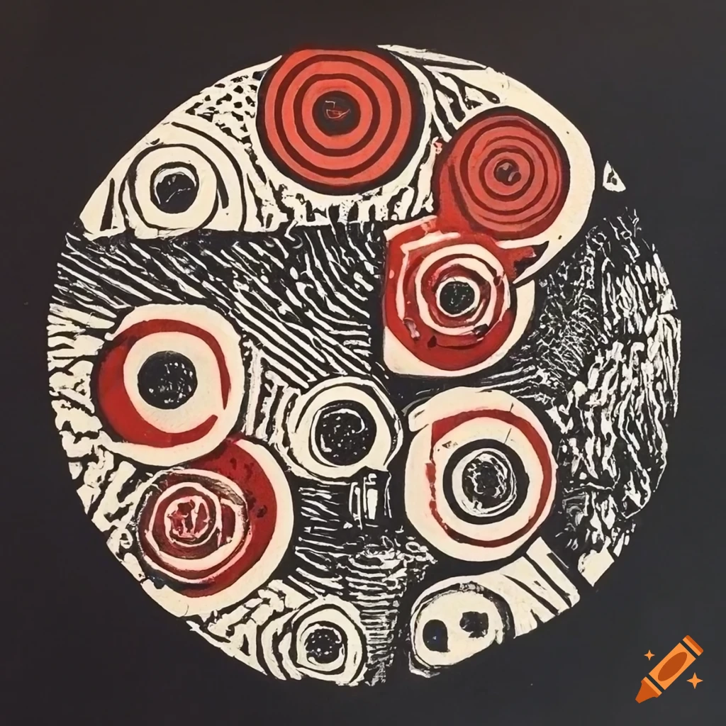 Esoteric dada collage linocut of the nine circles of hell