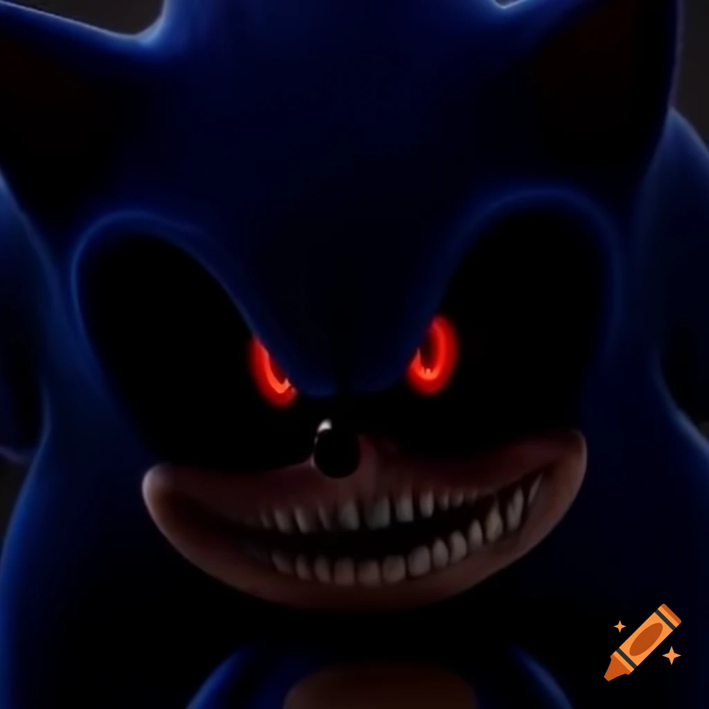 Creepy Sonic.exe character with dark elements and scary smile