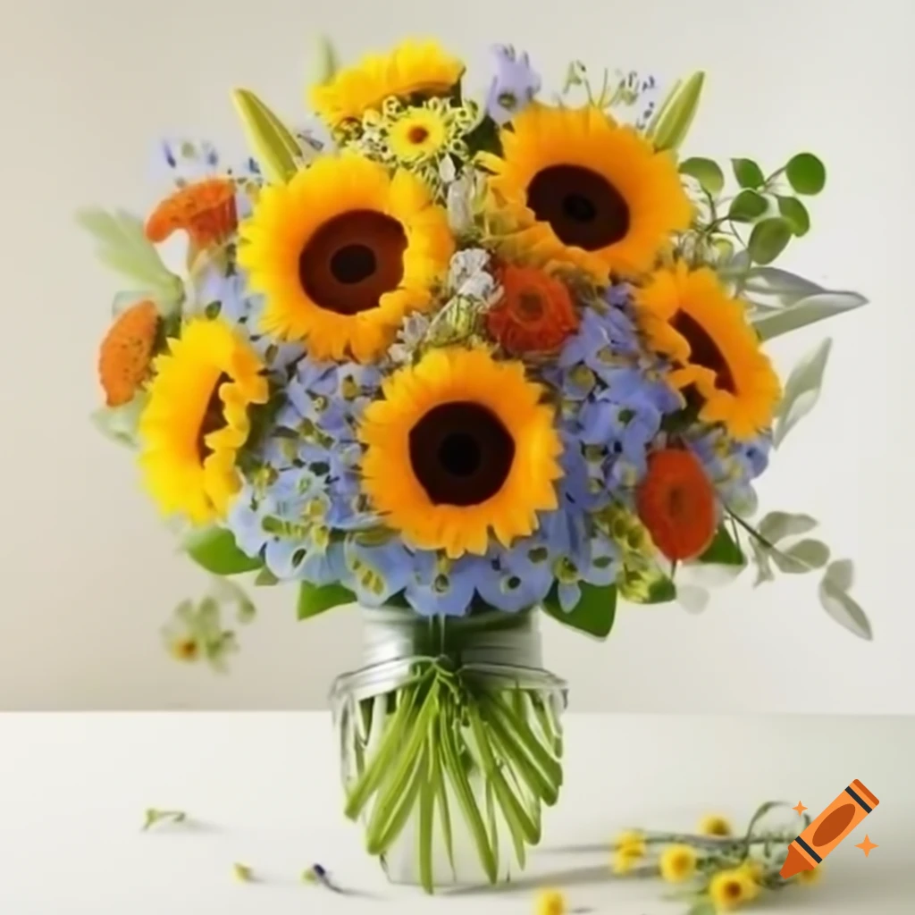Roses with Cornflowers and Forget Me Not Bouquet
