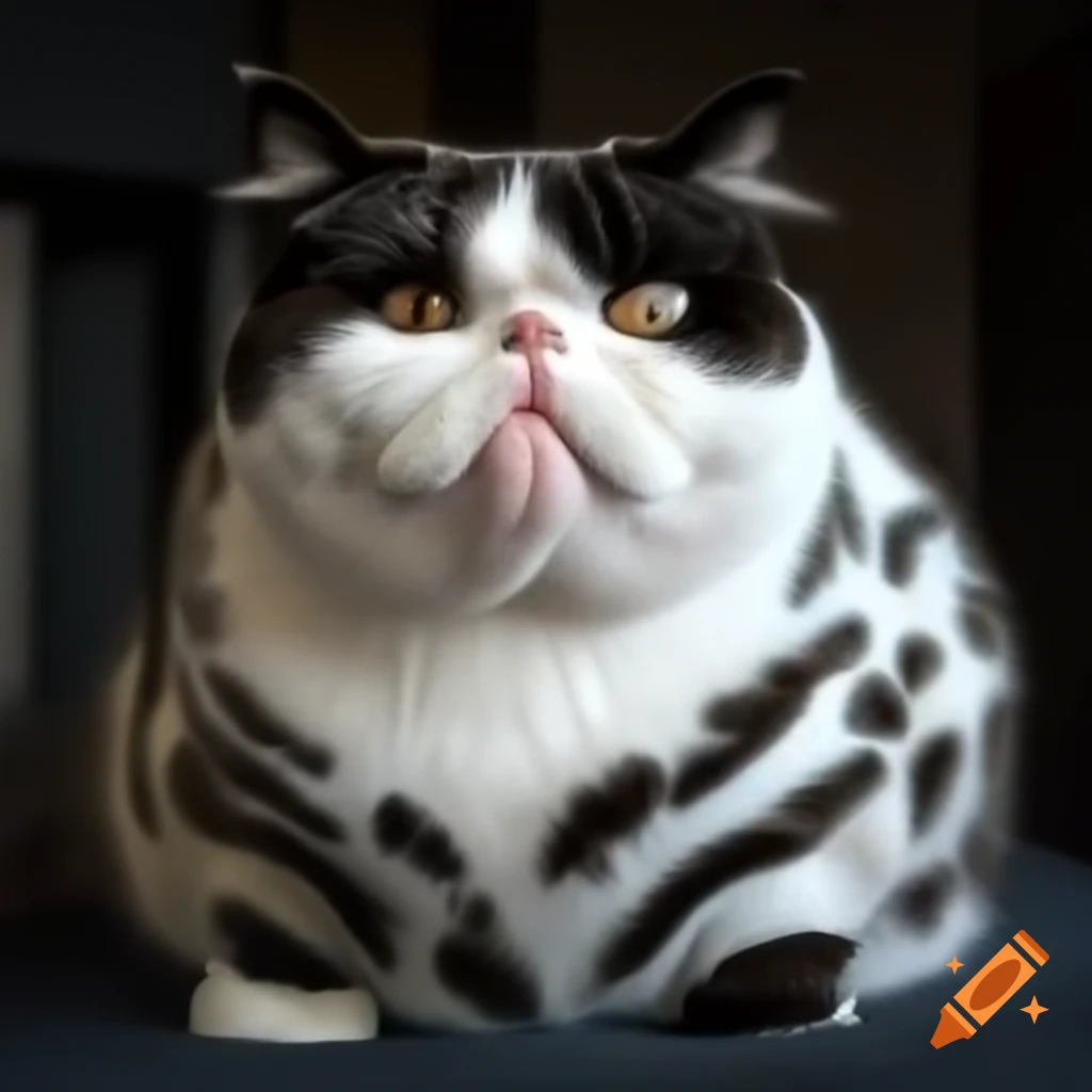Chubby and cute cat with white and black stripes