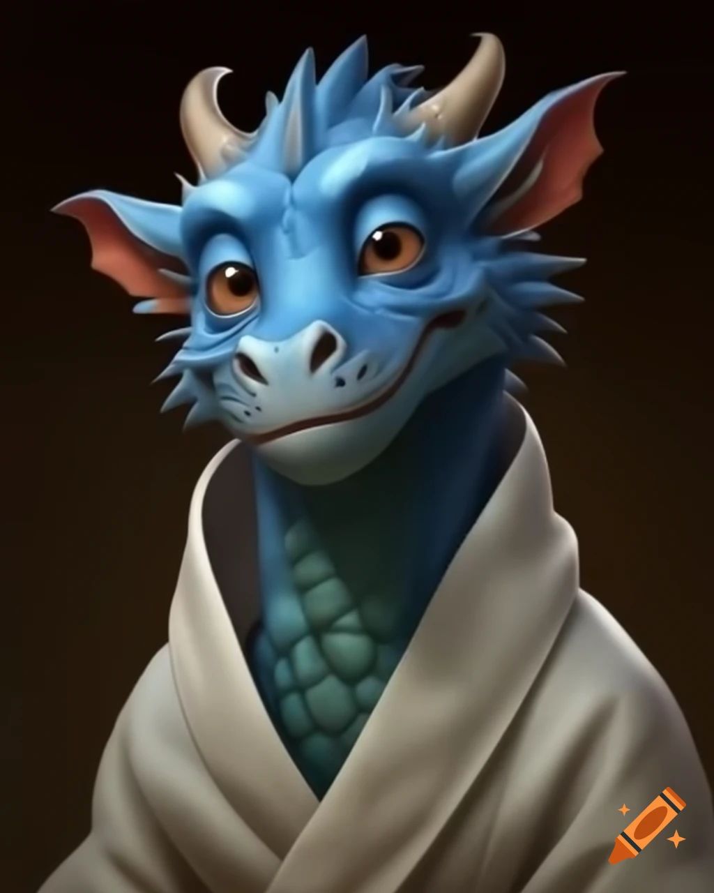 Anthropomorphic blue dragon in white robe