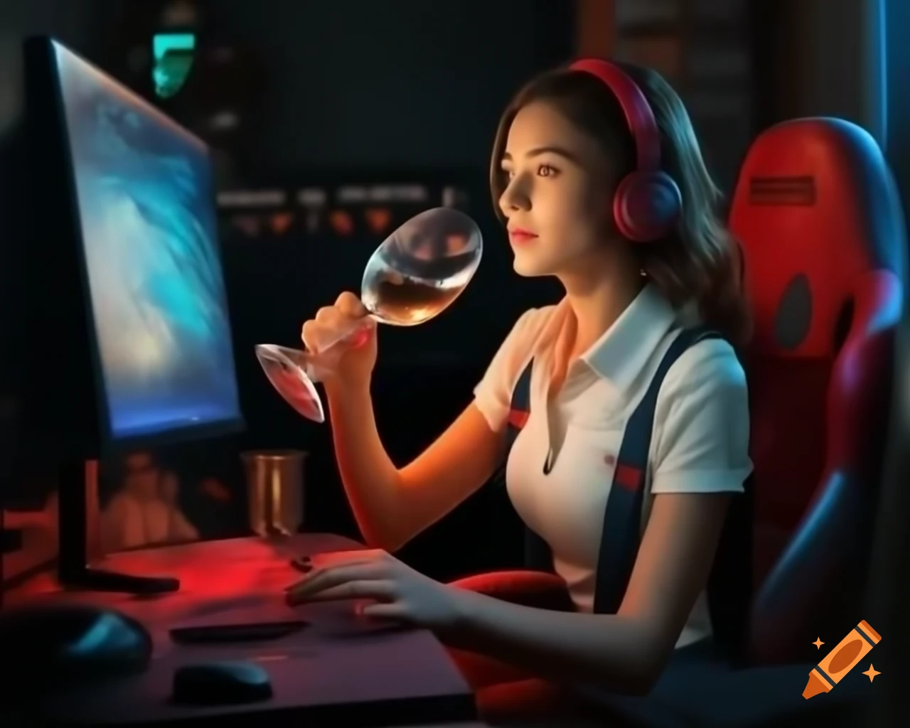 Woman installing software on computer to play PC games
