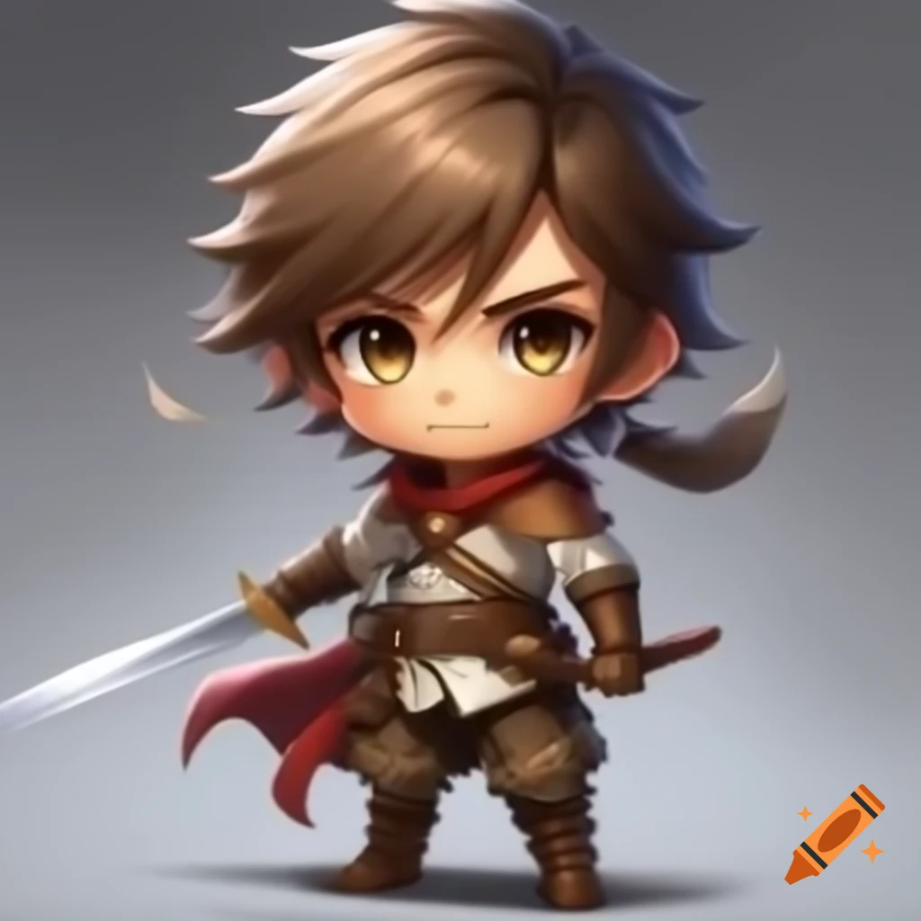 Chibi anime male adventurer character without sword