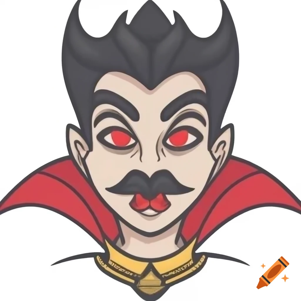 Vampire lord with red eyes, black hair, and royal attire