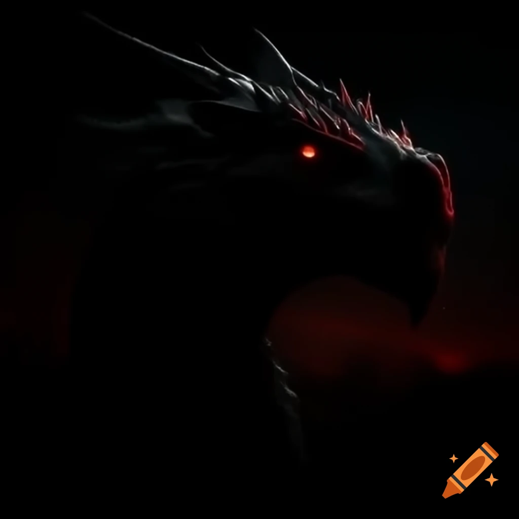 Black and red dragon against a night sky background