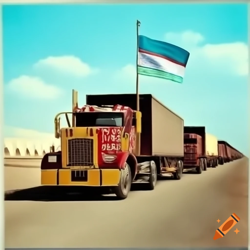 Independence Day postcard for Uzbekistan featuring truck business named RICHES