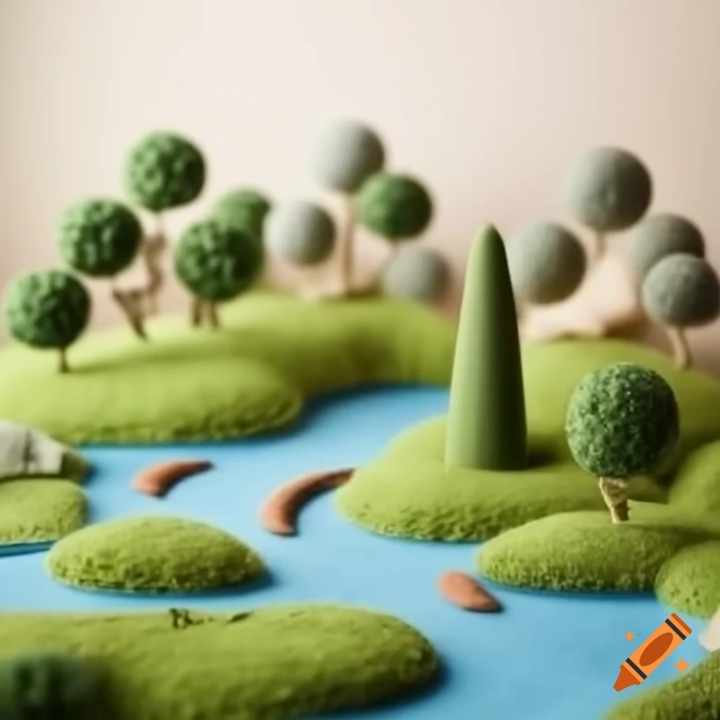 Felt land featuring a clay city display