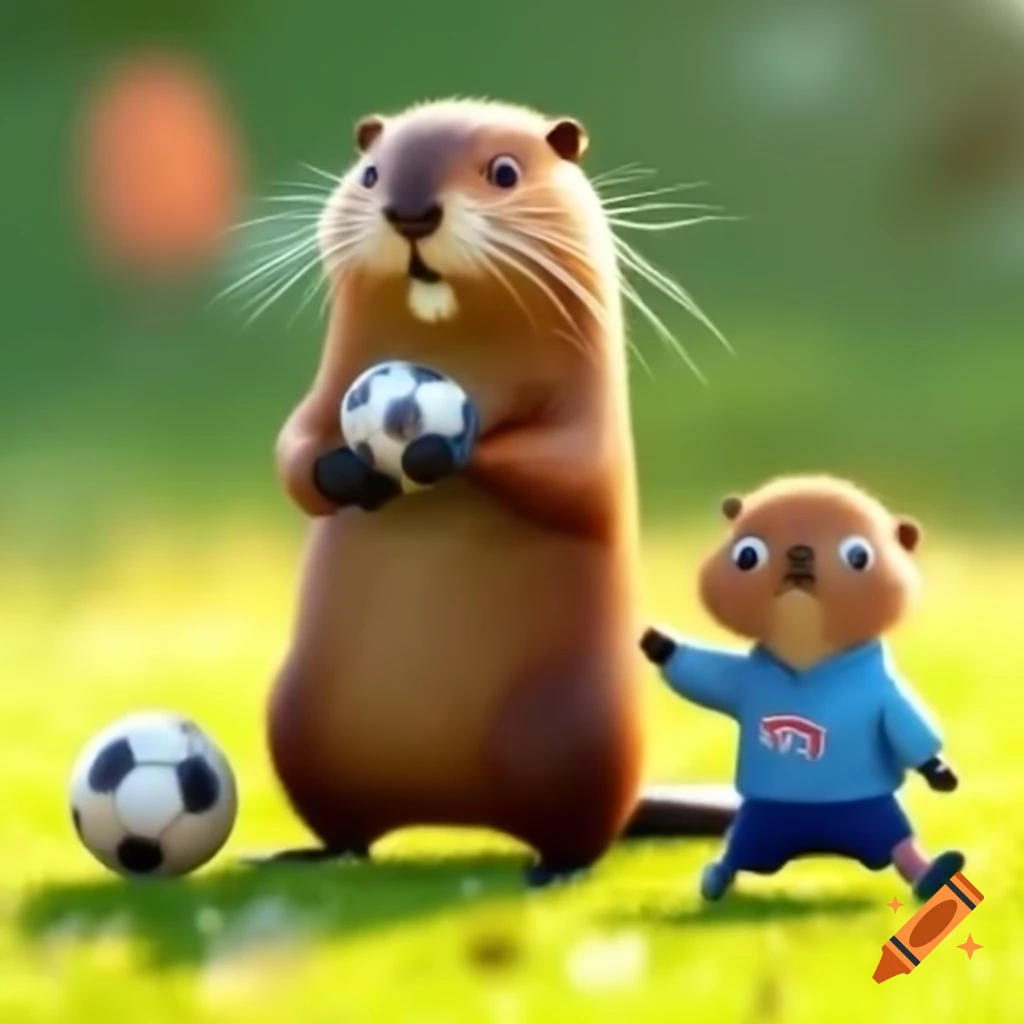 Beaver playing soccer with Son Heung-min