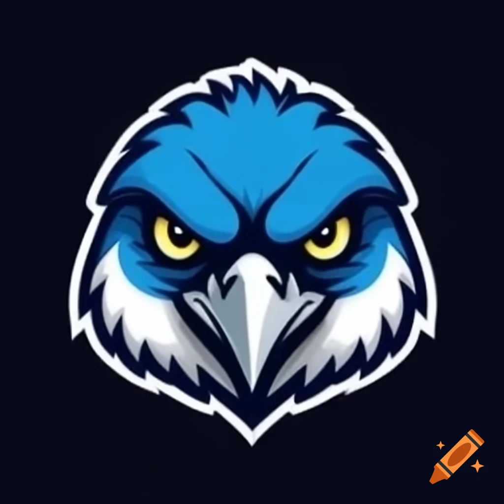 Angry fluffy blue and white falcon esports mascot logo