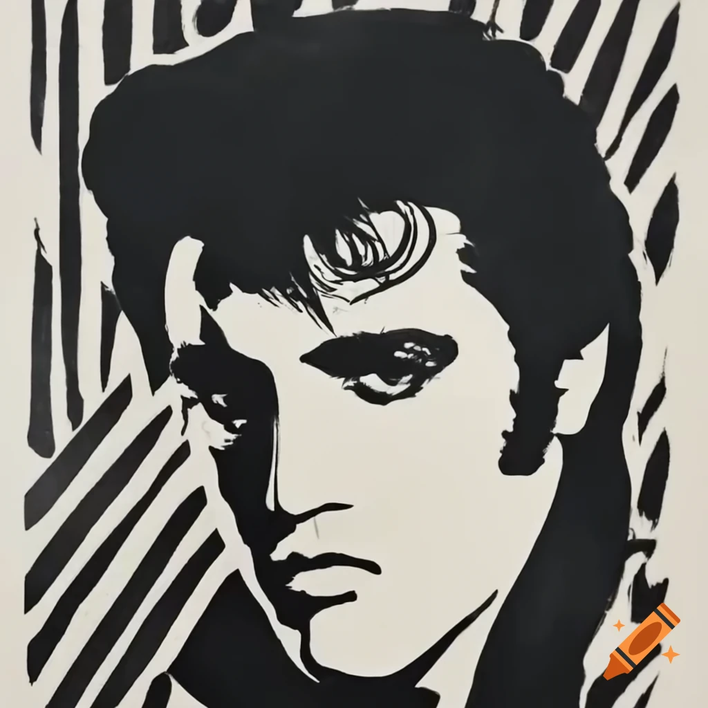 Abstract lino print featuring Elvis Presley