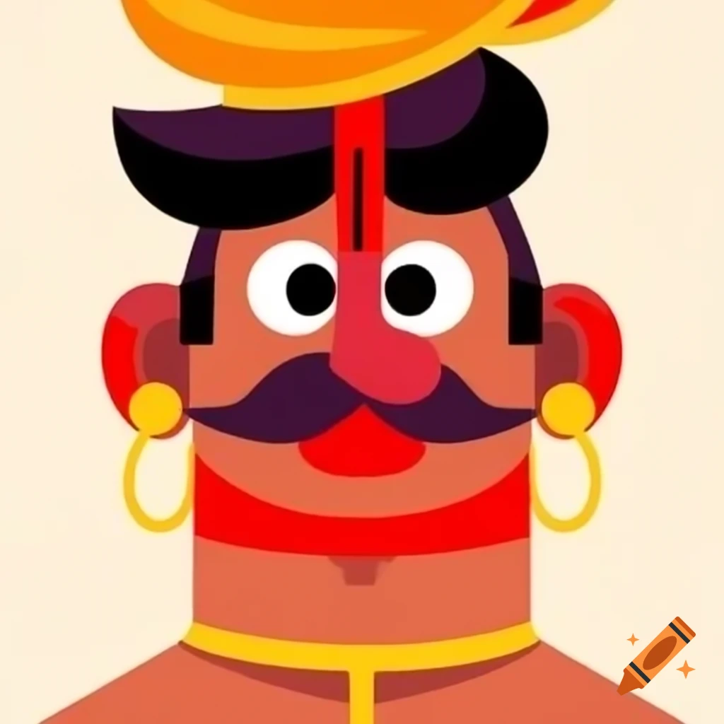 Cartoon character of Indian man wearing turban with exaggerated features