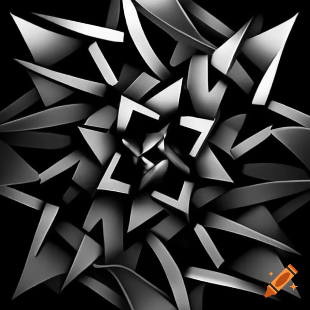 Monochrome woodcut of a high gloss metal blockchain with mandelbrot patterns