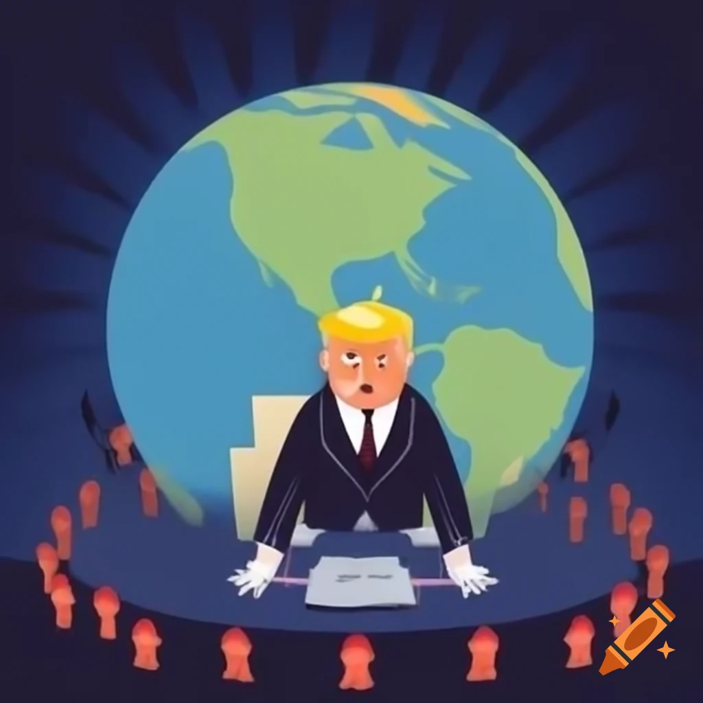 Surreal depiction of Donald Trump in globe scene from Chaplin's 'The Great Dictator'