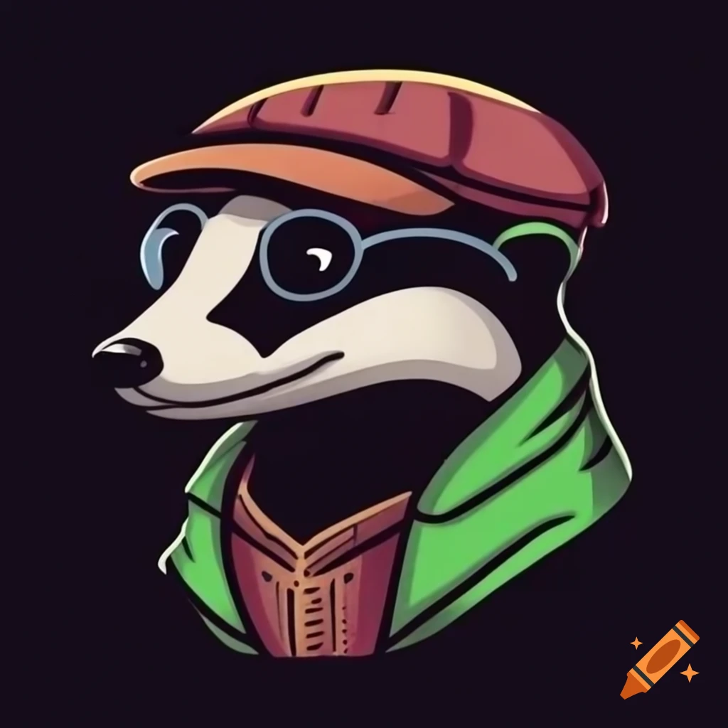 Stylized pop art of a grouchy badger in flat cap and glasses