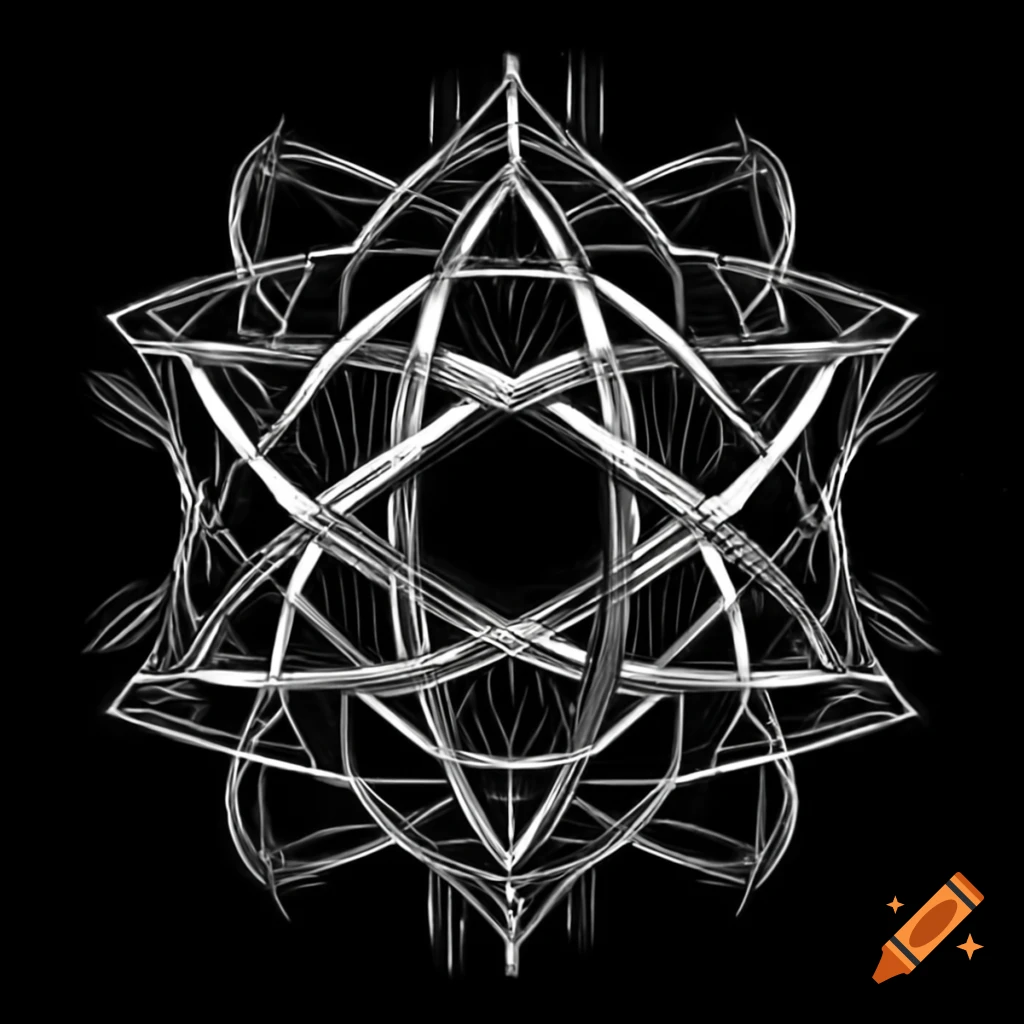 High detailed dry needle etching of inverted pentagram in Escher style