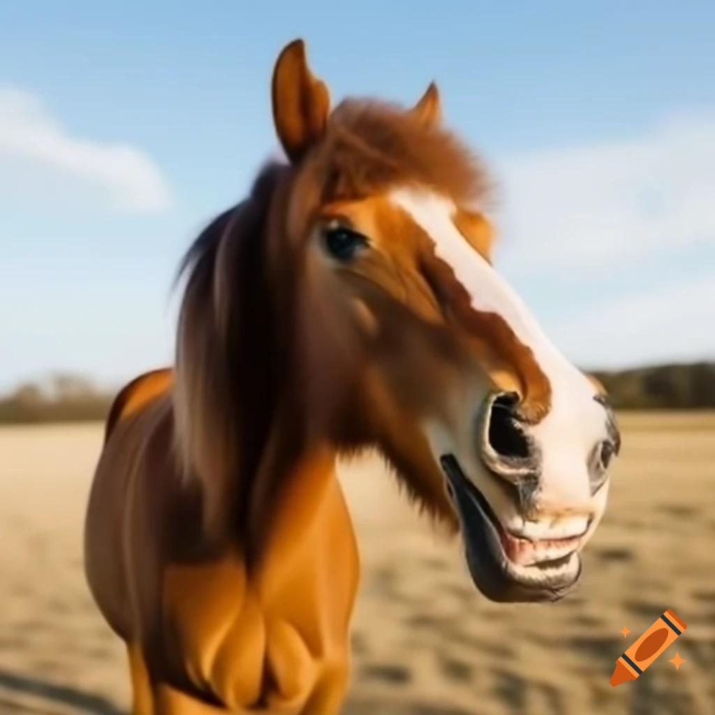 Happy horse showing teeth in a cheerful manner